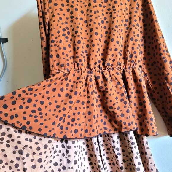 Plus Size Dalmatian Print Flounce Sleeve High Low Belted Blouse - Picture 6 of 8